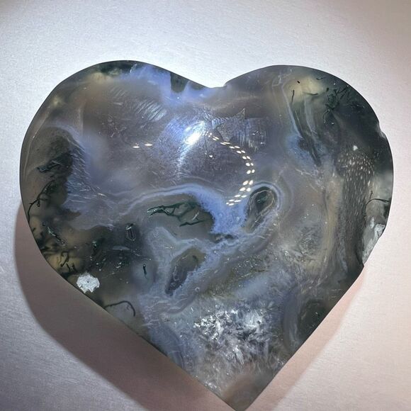 Moss Agate Crystal Heart (#11) - Picture 4 of 10